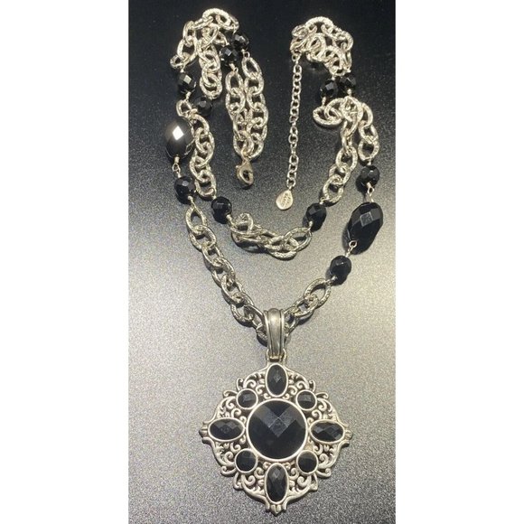 Studio Barse 925 And Faceted Jet Black Onyx Necklace Two Strand Designer - Picture 5 of 8